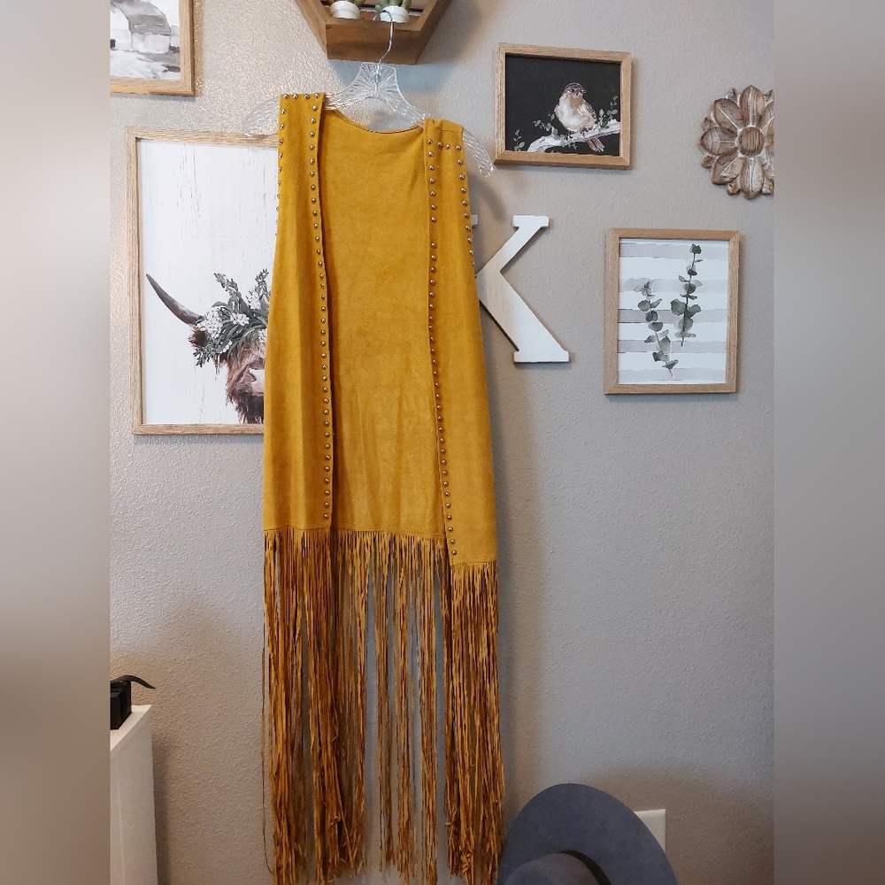 Crazy Train Mustard Fringe Vest with Studs